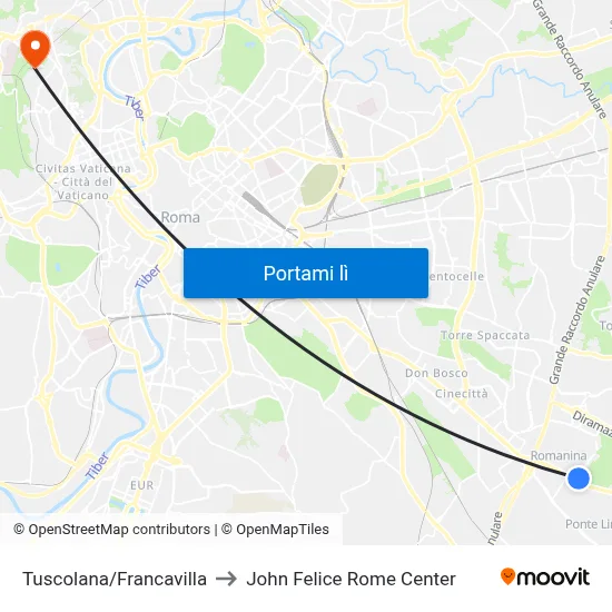 Tuscolana/Francavilla to John Felice Rome Center map