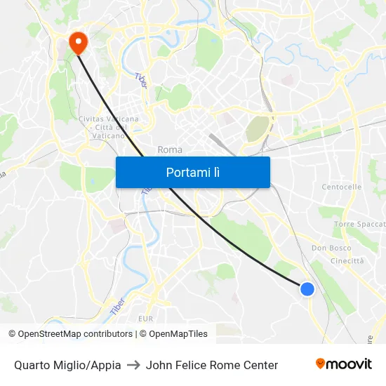 Quarto Miglio/Appia to John Felice Rome Center map
