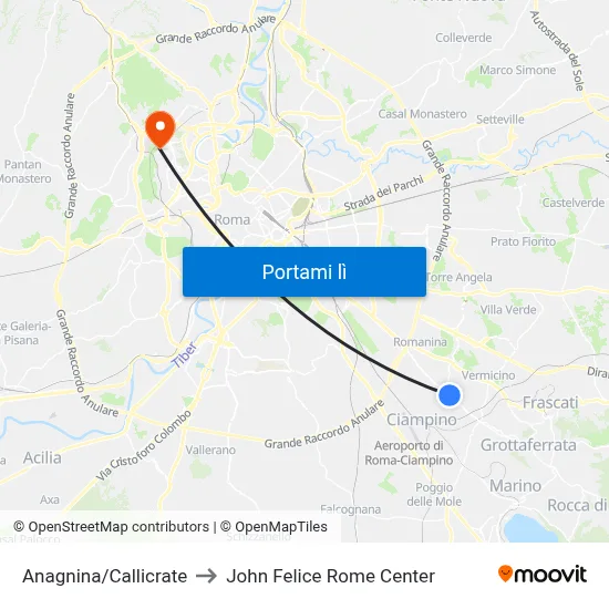 Anagnina/Callicrate to John Felice Rome Center map
