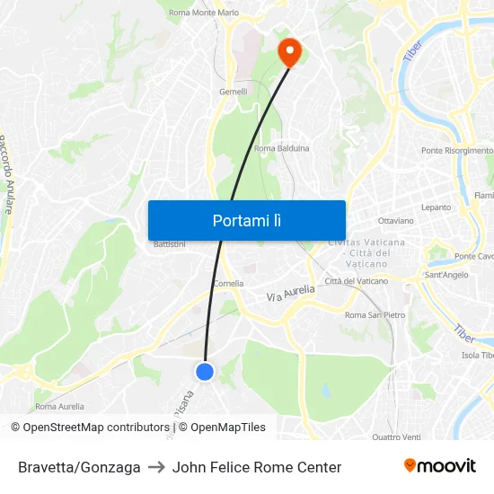 Bravetta/Gonzaga to John Felice Rome Center map