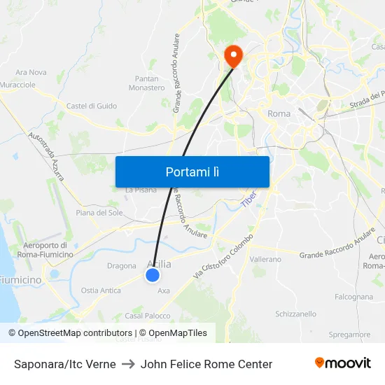 Saponara/Itc Verne to John Felice Rome Center map