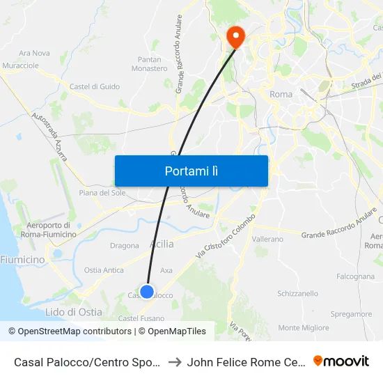 Casal Palocco/Centro Sportivo to John Felice Rome Center map