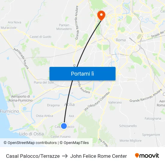 Casal Palocco/Terrazze to John Felice Rome Center map