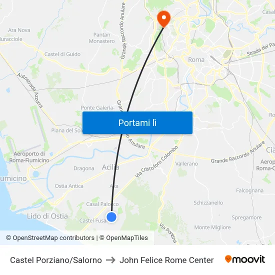 Castel Porziano/Salorno to John Felice Rome Center map