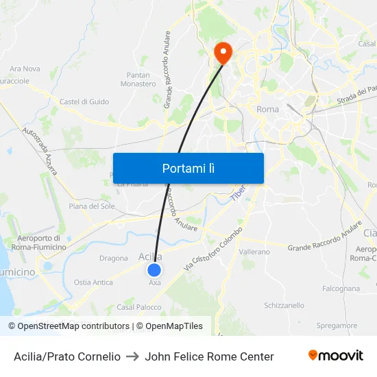 Acilia/Prato Cornelio to John Felice Rome Center map
