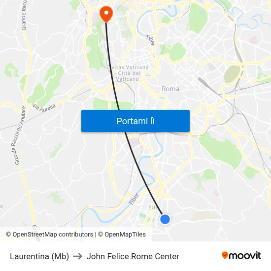 Laurentina (Mb) to John Felice Rome Center map