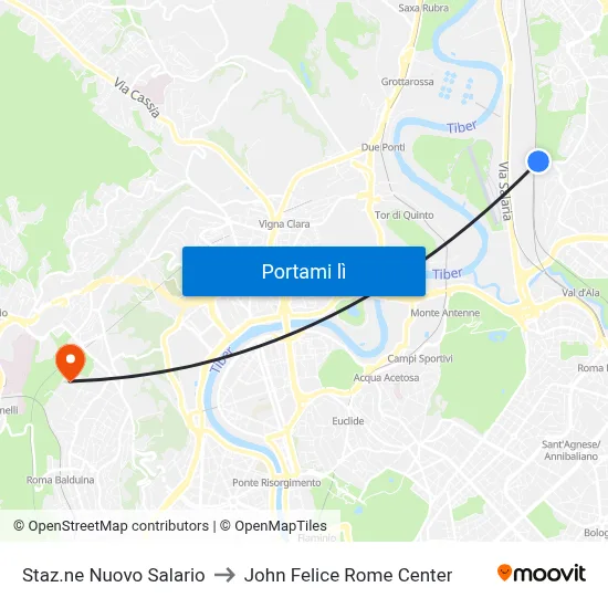 Staz.ne Nuovo Salario to John Felice Rome Center map