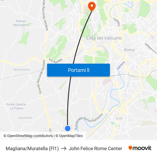 Magliana/Muratella (Fl1) to John Felice Rome Center map