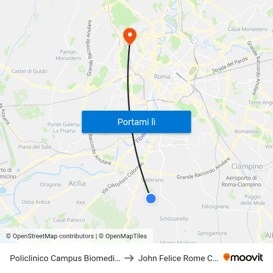 Policlinico Campus Biomedico (H) to John Felice Rome Center map