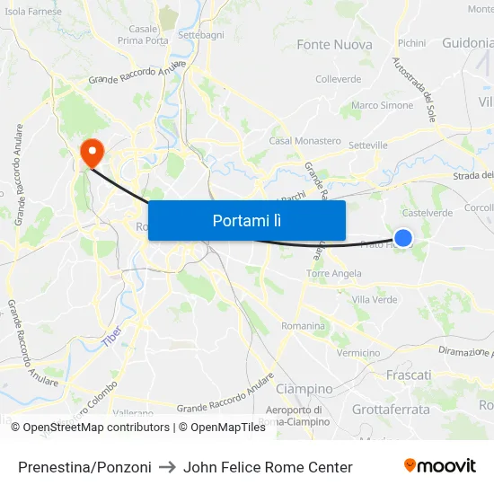 Prenestina/Ponzoni to John Felice Rome Center map