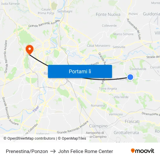 Prenestina/Ponzon to John Felice Rome Center map