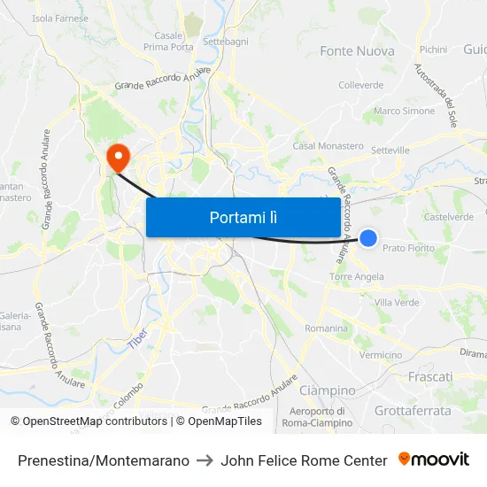 Prenestina/Montemarano to John Felice Rome Center map