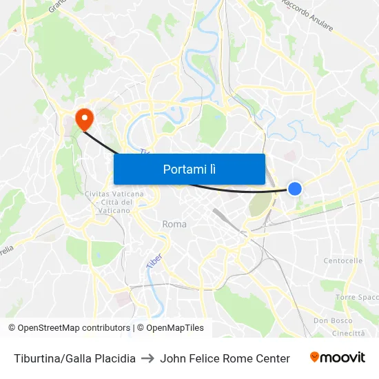 Tiburtina/Galla Placidia to John Felice Rome Center map
