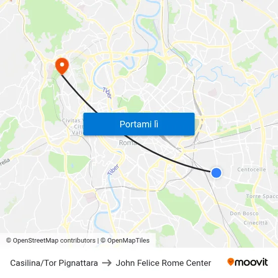Casilina/Tor Pignattara to John Felice Rome Center map
