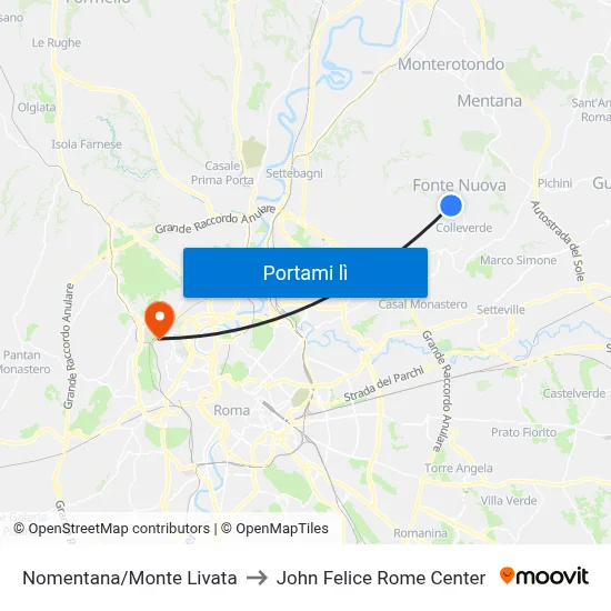 Nomentana/Monte Livata to John Felice Rome Center map