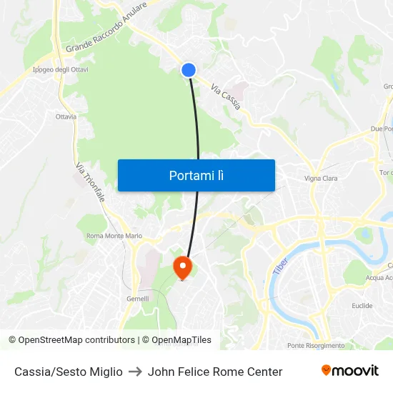 Cassia/Sesto Miglio to John Felice Rome Center map