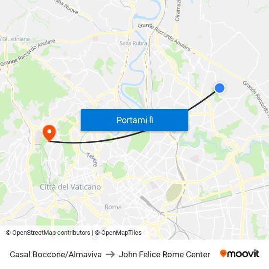 Casal Boccone/Almaviva to John Felice Rome Center map
