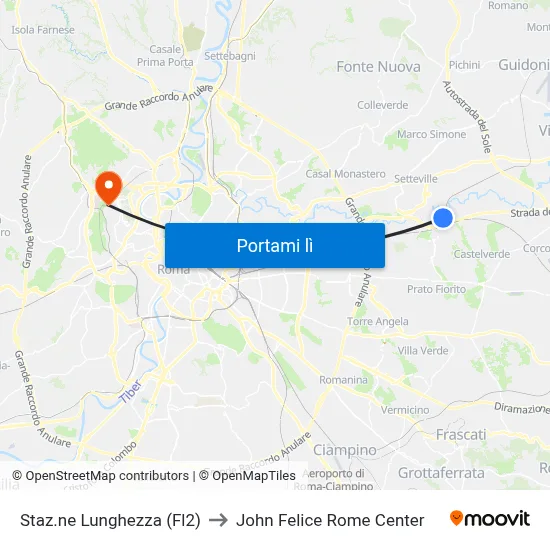 Staz.ne Lunghezza (Fl2) to John Felice Rome Center map