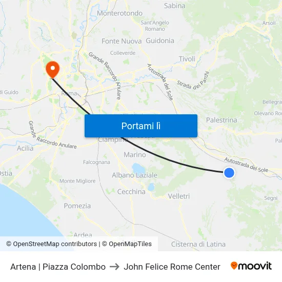 Artena | Piazza Colombo to John Felice Rome Center map