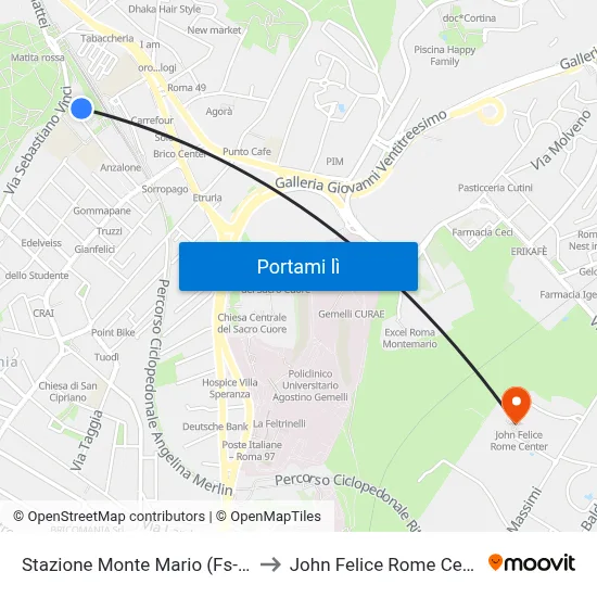 Stazione Monte Mario (Fs-Fl3) to John Felice Rome Center map