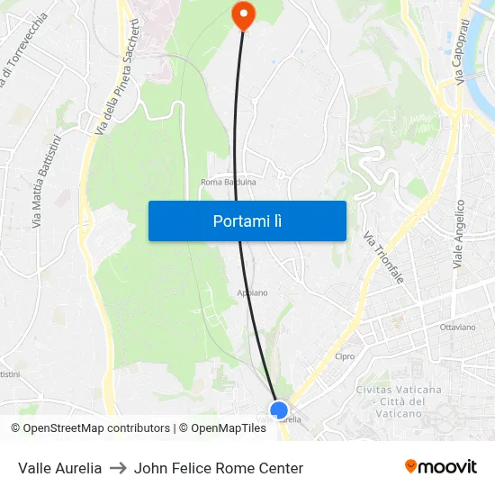 Valle Aurelia to John Felice Rome Center map