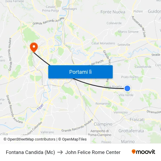 Fontana Candida (Mc) to John Felice Rome Center map