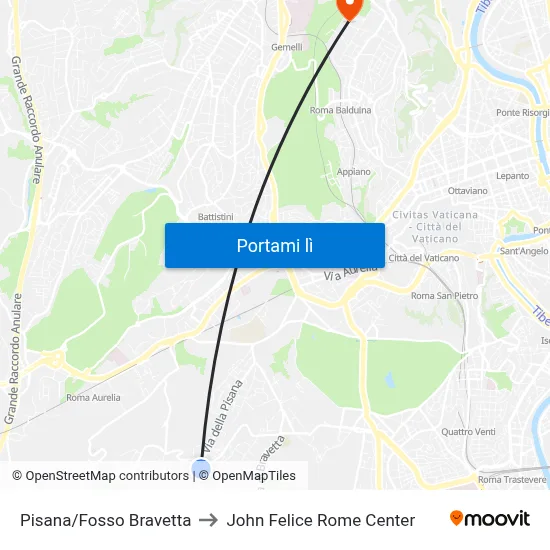 Pisana/Fosso Bravetta to John Felice Rome Center map