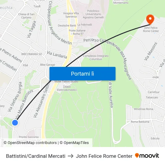 Battistini/Cardinal Mercati to John Felice Rome Center map