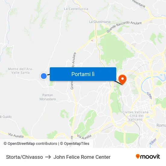 Storta/Chivasso to John Felice Rome Center map