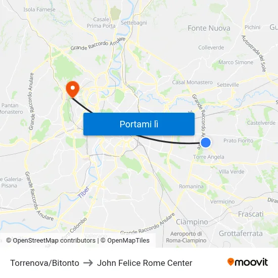 Torrenova/Bitonto to John Felice Rome Center map