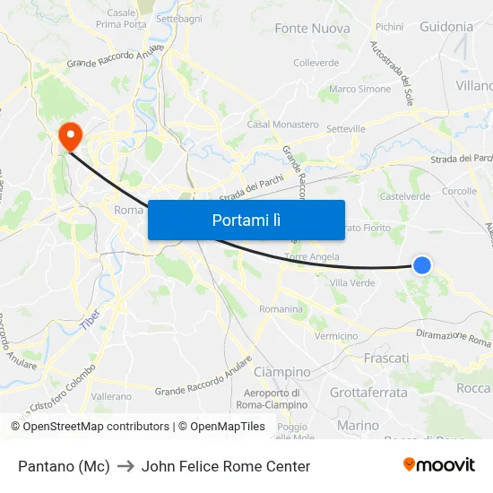 Pantano (Mc) to John Felice Rome Center map
