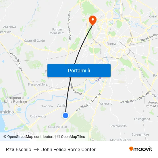 P.za Eschilo to John Felice Rome Center map