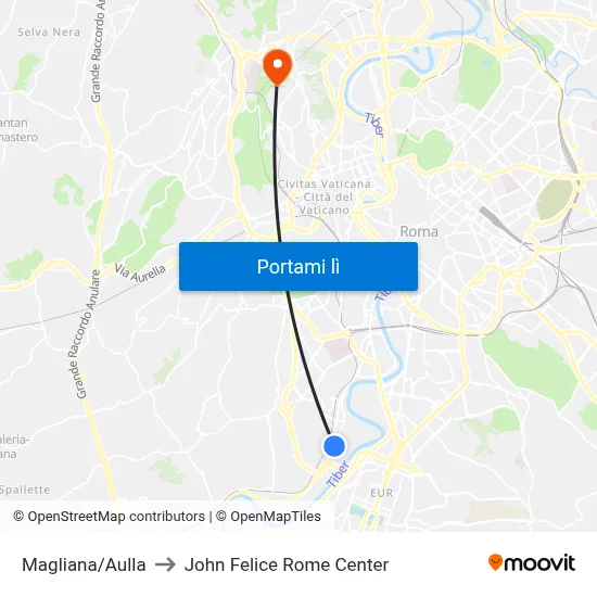 Magliana/Aulla to John Felice Rome Center map