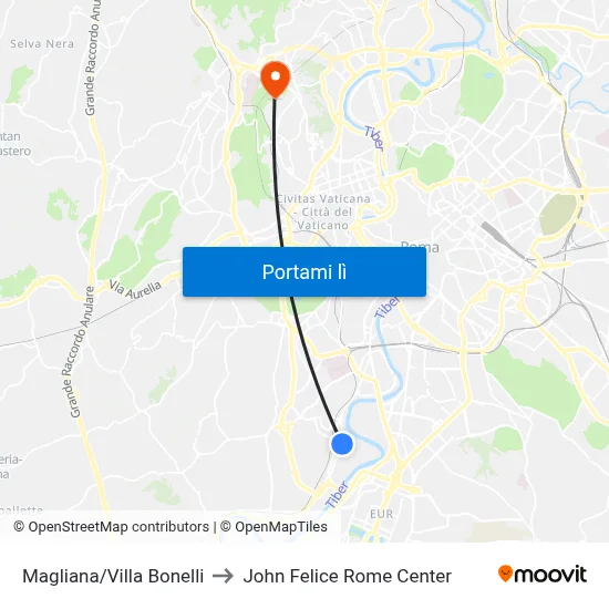 Magliana/Villa Bonelli to John Felice Rome Center map
