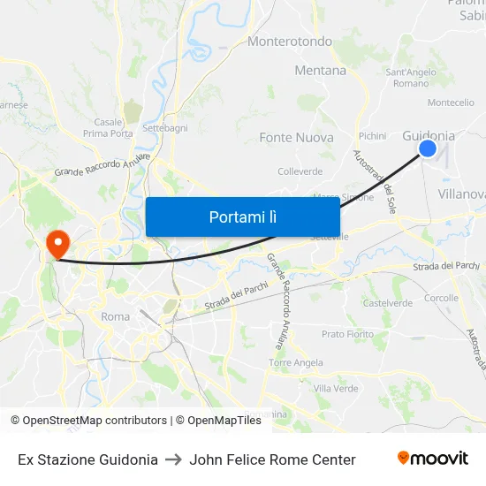 Ex Stazione Guidonia to John Felice Rome Center map