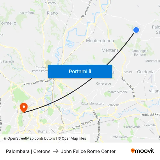 Palombara | Cretone to John Felice Rome Center map
