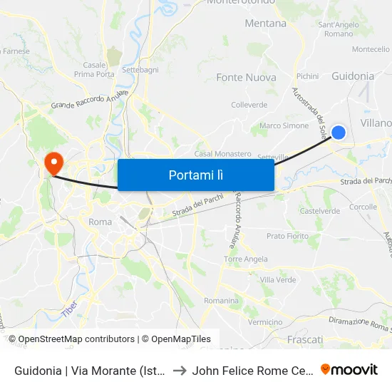 Guidonia | Via Morante (Istituti) to John Felice Rome Center map