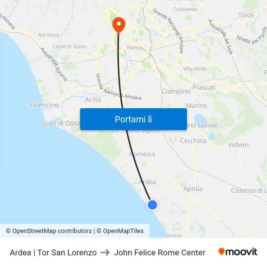 Ardea | Tor San Lorenzo to John Felice Rome Center map