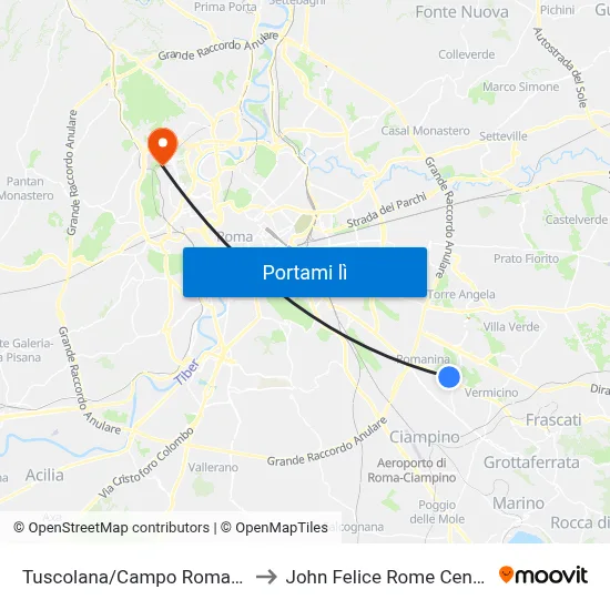 Tuscolana/Campo Romano to John Felice Rome Center map