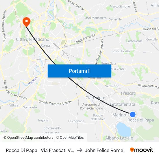 Rocca Di Papa | Via Frascati Via Castelli to John Felice Rome Center map