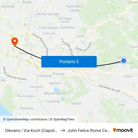 Olevano | Via Koch (Capolinea) to John Felice Rome Center map