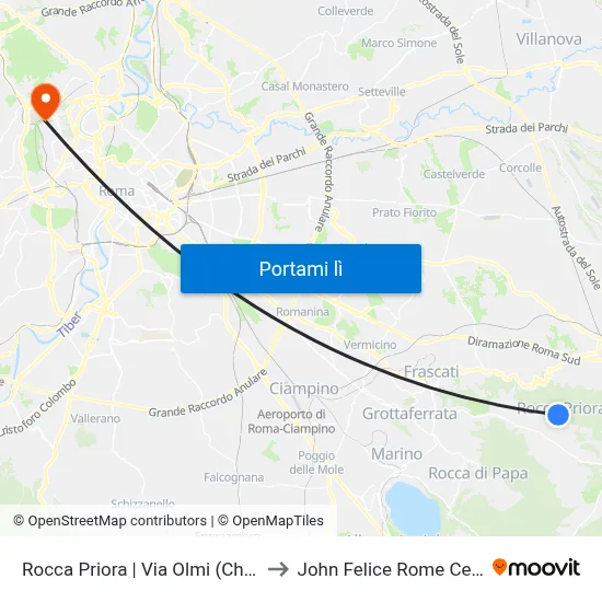 Rocca Priora | Via Olmi (Chiesa) to John Felice Rome Center map