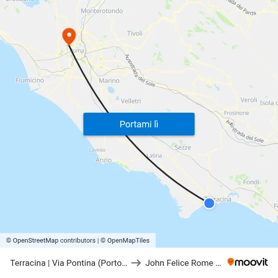Terracina | Via Pontina (Porto Badino) to John Felice Rome Center map