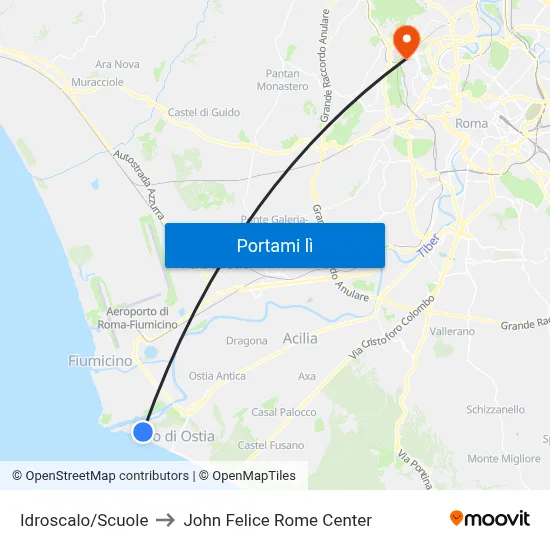 Idroscalo/Scuole to John Felice Rome Center map