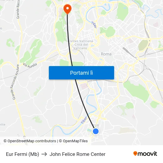 Eur Fermi (Mb) to John Felice Rome Center map