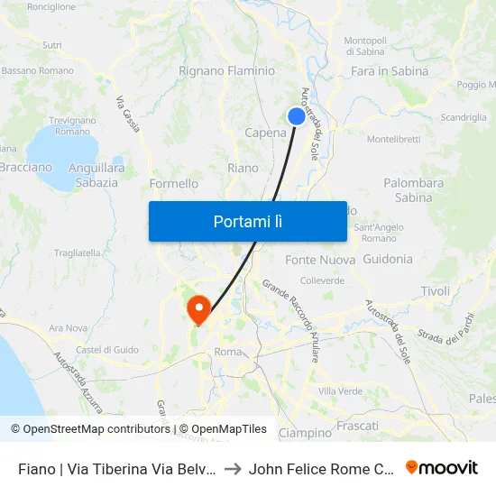 Fiano | Via Tiberina Via Belvedere to John Felice Rome Center map