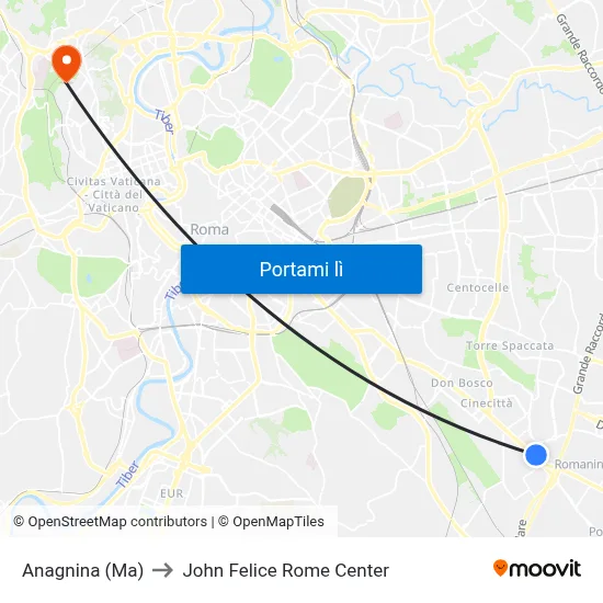 Anagnina (Ma) to John Felice Rome Center map