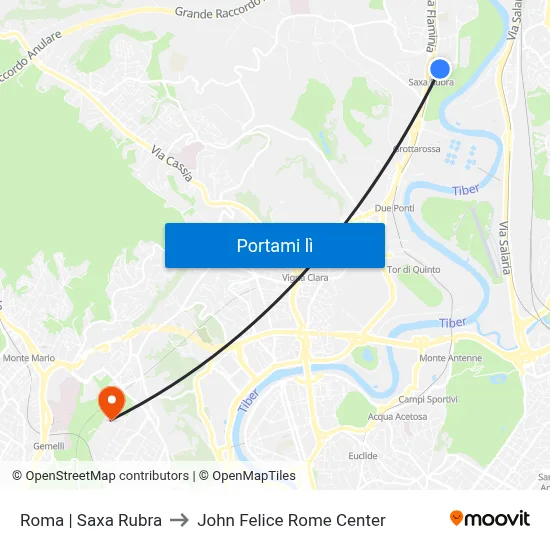 Roma | Saxa Rubra to John Felice Rome Center map
