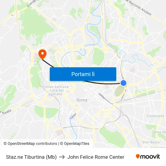 Staz.ne Tiburtina (Mb) to John Felice Rome Center map