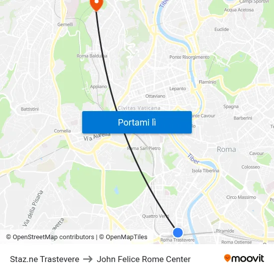Staz.ne Trastevere to John Felice Rome Center map
